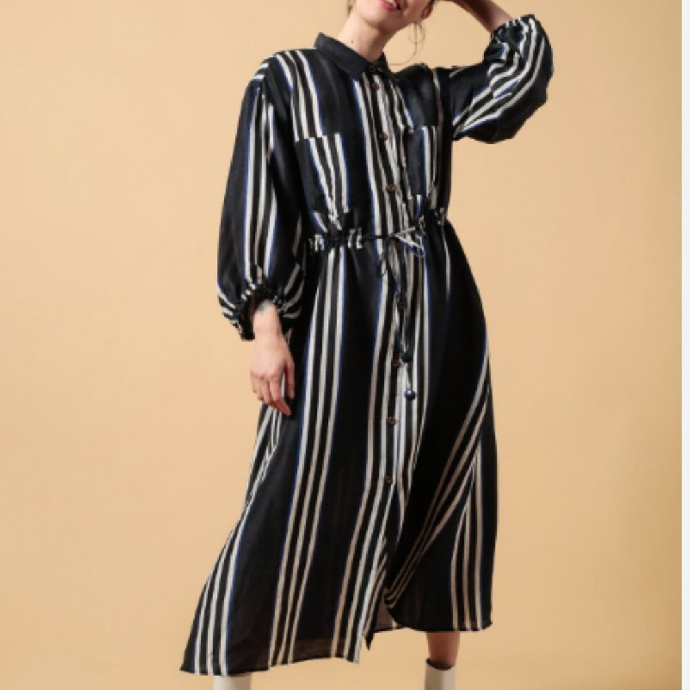 Apiece Apart Kimono Shirt Dress S Women Casual Striped Button-down Midi